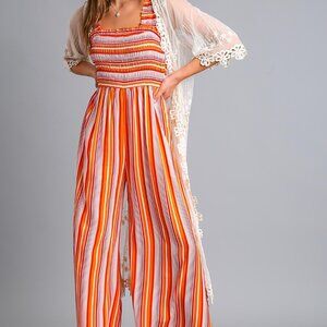 Umgee Striped Jumpsuit pockets NWOT
